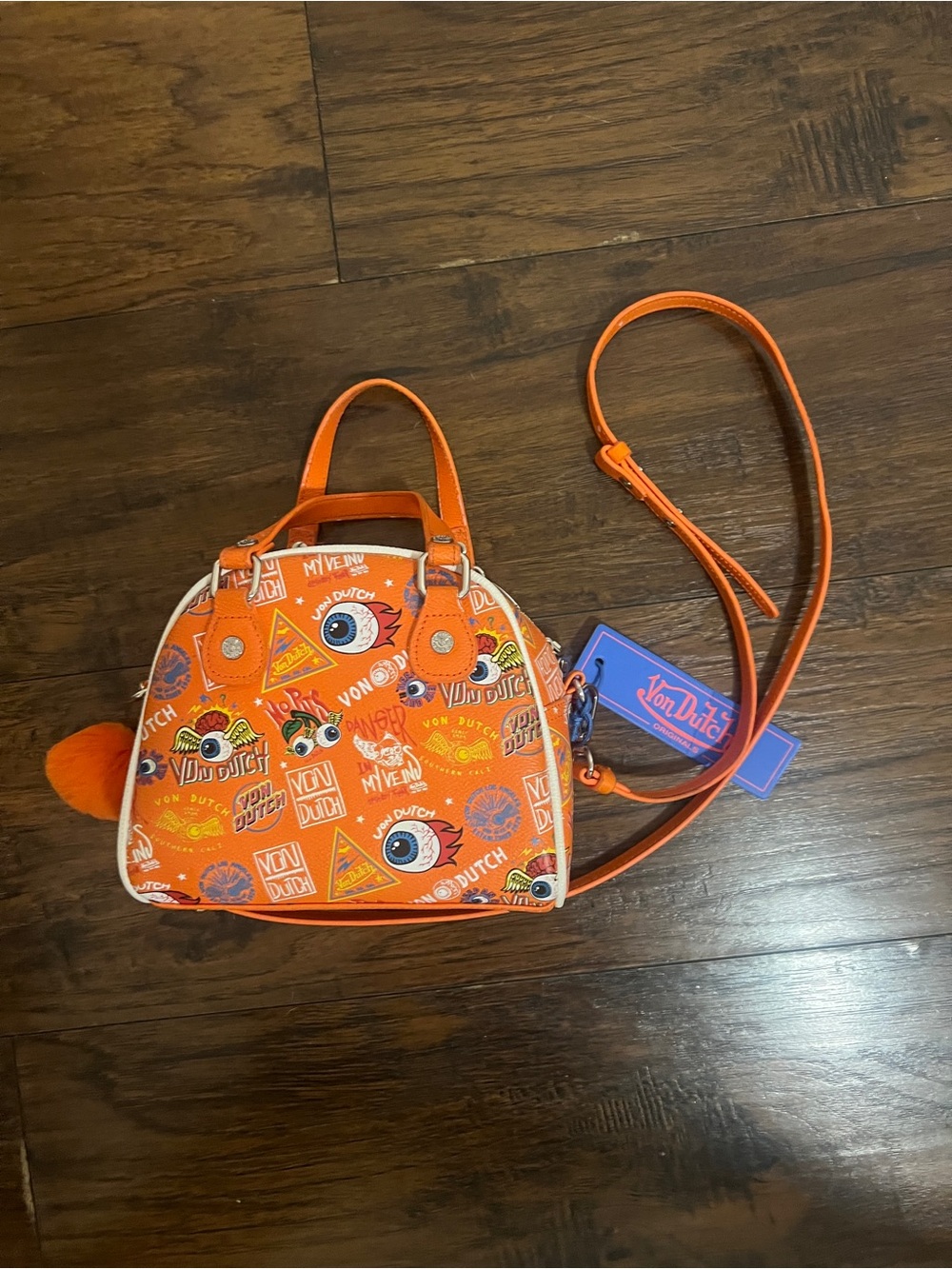 Von Dutch Kids Orange Printed Crossbody Satchel